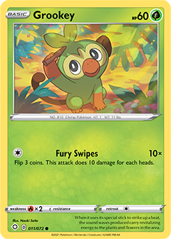 Common Pokémon card Grookey 011/072 from Shining Fates expansion