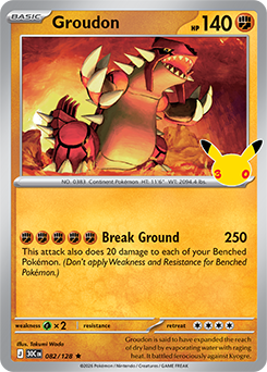 Rare Pokémon card Groudon 082/128 from 30th Celebration expansion