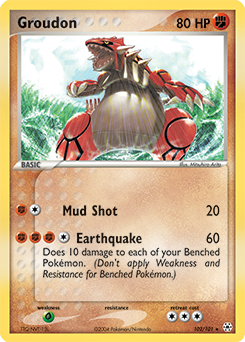 Secret Holo Pokémon card Groudon 102/101 from Ex Hidden Legends expansion