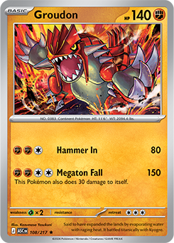 Rare Pokémon card Groudon 108/217 from Ascended Heroes expansion
