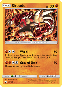 Rare holo Pokémon card Groudon 81/168 from Celestial Storm expansion