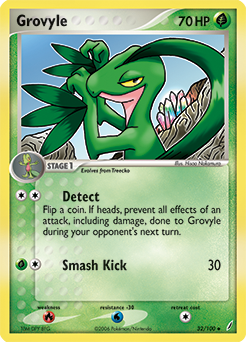 Uncommon Pokémon card Grovyle 32/100 from Ex Crystal Guardians expansion