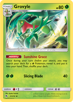 Uncommon Pokémon card Grovyle 21/214 from Lost Thunder expansion