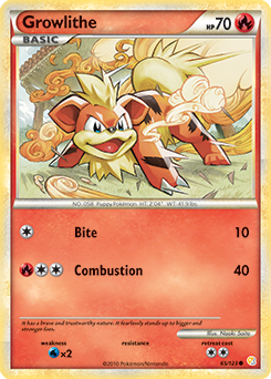 Common Pokémon card Growlithe 65/123 from HeartGold SoulSilver expansion