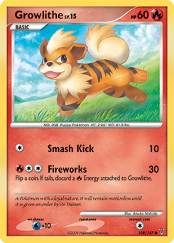 Common Pokémon card Growlithe 108/147 from Supreme Victors expansion