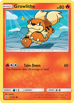 Common Pokémon card Growlithe 21/149 from Sun & Moon expansion