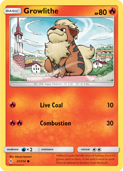 Common Pokémon card Growlithe 21/214 from Unbroken Bonds expansion