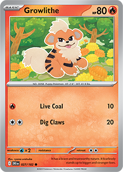 Common Pokémon card Growlithe 27/182 from Destined Rivals expansion