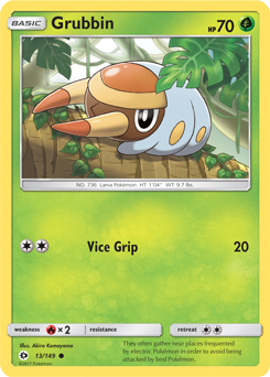 Common Pokémon card Grubbin 13/149 from Sun & Moon expansion