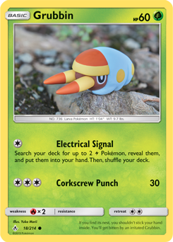 Common Pokémon card Grubbin 18/214 from Unbroken Bonds expansion