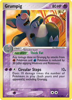 Rare Pokémon card Grumpig 20/100 from Ex Crystal Guardians expansion