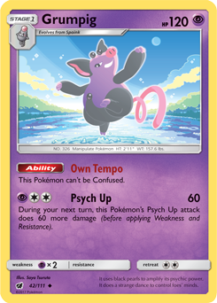 Uncommon Pokémon card Grumpig 42/111 from Crimson Invasion expansion