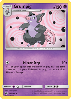 Rare Pokémon card Grumpig 60/168 from Celestial Storm expansion
