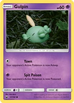Common Pokémon card Gulpin 57/168 from Celestial Storm expansion