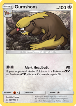 Rare Pokémon card Gumshoos 181/236 from Unified Minds expansion