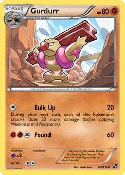 Uncommon Pokémon card Gurdurr 60/114 from Black & White expansion