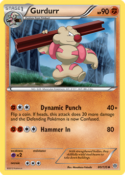 Uncommon Pokémon card Gurdurr 80/135 from Plasma Storm expansion