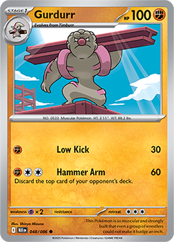 Common Pokémon card Gurdurr 48/86 from Black Bolt expansion