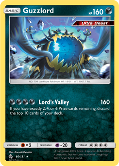 Rare holo Pokémon card Guzzlord 80/131 from Forbidden Light expansion