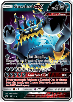 Pokémon GX Pokémon card Guzzlord GX 63/111 from Crimson Invasion expansion