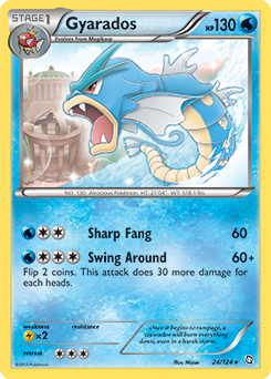 Rare Pokémon card Gyarados 24/124 from Dragons Exalted expansion