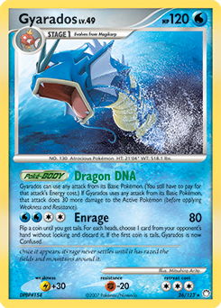 Rare Pokémon card Gyarados 26/123 from Mysterious Treasures expansion