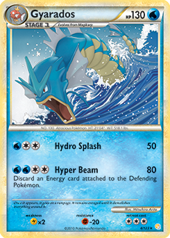 Rare holo Pokémon card Gyarados 4/123 from HeartGold SoulSilver expansion