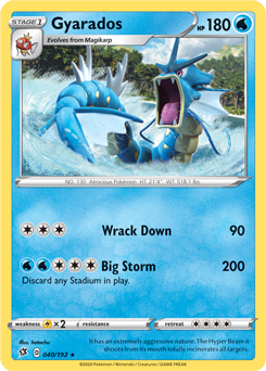 Rare Holo Pokémon card Gyarados 40/192 from Rebel Clash expansion