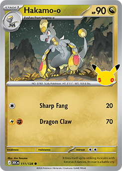 Common Pokémon card Hakamo-o 111/128 from 30th Celebration expansion