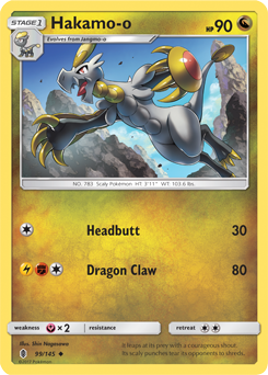 Uncommon Pokémon card Hakamo-o 99/145 from Guardians Rising expansion