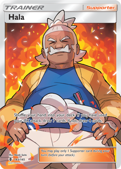 Full Art Trainer Pokémon card Hala 143/145 from Guardians Rising expansion