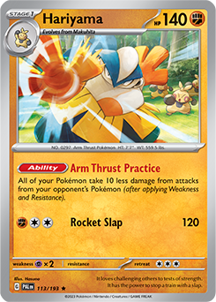 Rare Pokémon card Hariyama 113/193 from Paldea Evolved expansion