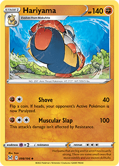 Uncommon Pokémon card Hariyama 098/196 from Lost Origin expansion