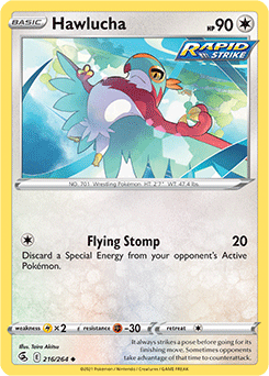 Uncommon Pokémon card Hawlucha 216/264 from Fusion Strike expansion