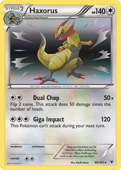 Rare holo Pokémon card Haxorus 88/101 from Noble Victories expansion