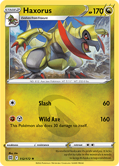 Rare Pokémon card Haxorus 112/172 from Brilliant Stars expansion
