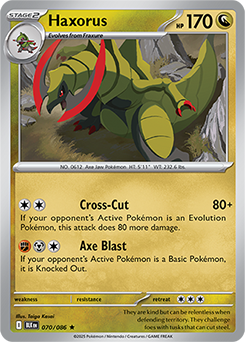 Rare Pokémon card Haxorus 70/86 from Black Bolt expansion