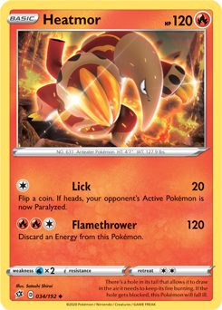 Heatmor 34/192 Pokémon card from Rebel Clash for sale at best price
