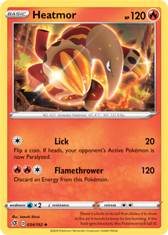 Uncommon Pokémon card Heatmor 34/192 from Rebel Clash expansion