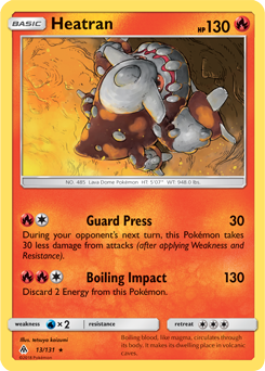 Rare Pokémon card Heatran 13/131 from Forbidden Light expansion