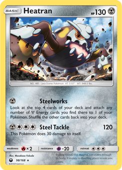 Rare holo Pokémon card Heatran 98/168 from Celestial Storm expansion
