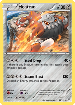 Rare holo Pokémon card Heatran 63/119 from Phantom Forces expansion