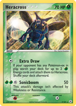 Rare Holo Pokémon card Heracross 7/101 from Ex Hidden Legends expansion