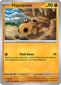Common Pokémon card Hippopotas 105/182 from Destined Rivals expansion