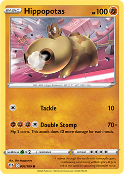 Common Pokémon card Hippopotas 93/189 from Darkness Ablaze expansion