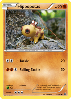 Common Pokémon card Hippopotas 87/160 from Primal Clash expansion