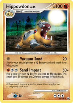 Rare Pokémon card Hippowdon 21/100 from Majestic Dawn expansion