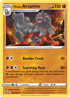 Rare Pokémon card Hisuian Arcanine 071/189 from Astral Radiance expansion