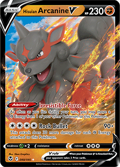 Ultra rare V Pokémon card Hisuian Arcanine V 090/195 from Silver Tempest expansion
