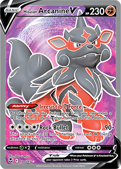 Full Art V Pokémon card Hisuian Arcanine V 179/195 from Silver Tempest expansion